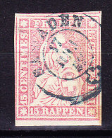 Heimat AG Baden 17.5.185? In Blau Auf 15Rp. Strubel #24D Vollrandig - Used Stamps