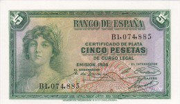 BILLETE DE ESPAÑA DE 5 PTAS DEL AÑO 1935 SERIE B (BANKNOTE) SIN CIRCULAR-UNCIRCULATED - 5 Peseten