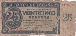 BILLETE DE ESPAÑA DE 25 PTAS DEL 21/11/1936 SERIE H CALIDAD  RC (BANKNOTE) - 25 Peseten