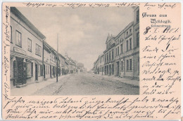 Gruss Aus WOLDEGK Krämerstrasse Links Alfred Meinhold Danach Schuhmacher C Bebel 8.1.1901 Nach Fürstenwerder - Neubrandenburg