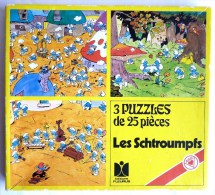 RARE 3 Puzzles ASS 25 Pièces Vers 1984-85 - SCHTROUMPFS -  COMPLETS - Puzzles