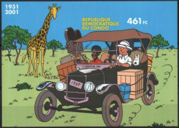 CONGO République Démocratique Bf 67 COB BL205 ** Imperforated Non Dentelé TINTIN Kuifje HERGE (CV 60 €) 2001 - Nuevos