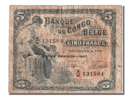 Billet, Congo Belge, 5 Francs, 1947, 1947-04-10, TB - Belgian Congo Bank
