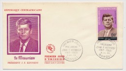 Rep CENTRAFRICAINE - Enveloppe FDC => Président John F. Kennedy - Bangui - 4 Juillet 1964 - Central African Republic