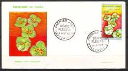 CONGO  1er JOUR  Le  9 Aout 1963   BRAZZAVILLE  Serie Fleurs POSTE AERIENNE 100f - FDC