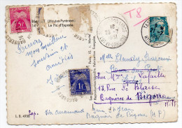 1951-Carte Postale Taxée-cachet Bagnères De Bigorre-65,Tarbes-65 Et Monsempron-Libos--47-réexpédition-manquent 2 Timbres - 1859-1959 Covers & Documents