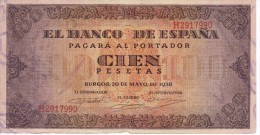 BILLETE DE ESPAÑA DE 100 PTAS 20/05/1938 SERIE H  EN CALIDAD BC (BANK NOTE) (falta Trocito Papel Parte Inferior) - 100 Peseten