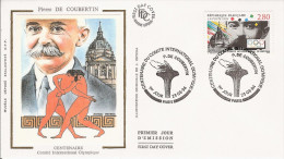 FRANCE FDC JO JEUX OLYMPIQUES OLYMPIC GAMES OG Olympische Spiele OLYMPIA COMITE OLYMPIQUE DE COUBERTIN FLAMME CIO C.I.O. - Invierno 1994: Lillehammer