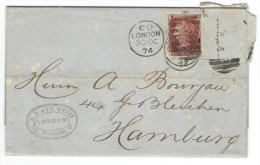 GB - Regno Unito - GREAT BRITAIN - 1874 - Penny (Trimmed) - Viaggiata Da London Per Hamburg, Germany - Brieven En Documenten
