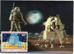 CAMEROUN CARTE MAXIMUM EN RELIEF 3D  DU PA 147  500F. APOLLO XI OBLITERATION 1er JOUR DOUALA 20 NOV 69 - Cameroun (1960-...)