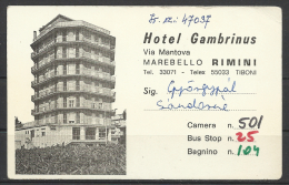 Italy, Rimini, Hotel "Gambrinus". - Cartoncini Da Visita
