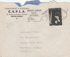 MONACO - Yvert 499 Seul Sur Lettre Entête CAPLA Caoutchouc Et Plastique Flamme  Monte Carlo Vous Attend 1958 - Lettres & Documents