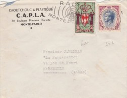 MONACO Yvert  411 + 424 Sur Lettre Entête CAPLA Caoutchouc Plastique Flamme Radio Monte Carlo 1957 - Covers & Documents