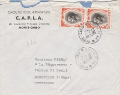 MONACO Yvert  544 X 2 Sur Lettre Entête CAPLA Caoutchouc Plastique Cachet Monte Carlo 1960 - Lettres & Documents