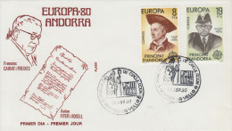 Enveloppe  FDC   1er  Jour    ANDORRE   Paire   EUROPA    1980 - 1980