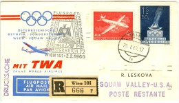 AUSTRIA Registered Olympic Flight Cover With Olympic Cancel With Nr. 2 And Olympic Machine Arrival Cancel - Invierno 1960: Squaw Valley
