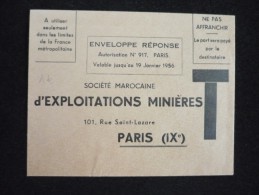 Société Marocaine D'exploitations Minières 19/01/1956 - Karten/Antwortumschläge T