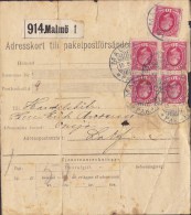 Sweden Freight Bill Adresskort MALMÖ Label 1903 10 Öre Oscar II. 4-Block & Single Stamps (2 Scans) - Briefe U. Dokumente