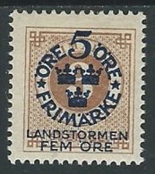 1910 SVEZIA PRO MILIZIA TERRITORIALE 5+5 SU 3 ORE MH * - ZX0.7 - Unused Stamps