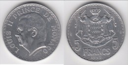 MONACO **** 5 FRANCS 1945 - ALUMINIUM - LOUIS II **** EN ACHAT IMMEDIAT !!! - 1922-1949 Luigi II