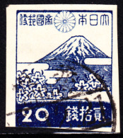 Japan 1944 Mt. Fuji 20 Sen Imperforate Used. Scott 338. - Used Stamps