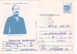 GEORGE BARITIU    1988  POLITICIAN  POSTCARD STATIONERY  ,ROMANIA - Storia Postale