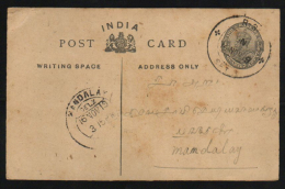 India  1919  R-3/ IN / SET 3  Maritime T.P.O.  KG V 1/4A Post Card  Henzada To Mandalay    # 88189  Inde  Indien - Birmania (...-1947)