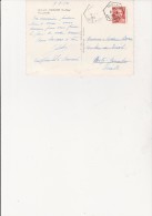 CARTE POSTALE  OBLITERATION HEXAGONE POINTILLE  - TROIS EPIS -HT RHIN  1952-AFFRANCHIE GANDON N° 885 - Bolli Manuali