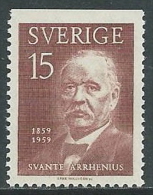 1959 SVEZIA NOBEL ARRHENIUS 15 ORE D. TRE LATI MNH ** - ZX8.7 - Nuevos