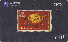 TIMBRE Sur Télécarte CHINE - ZODIAQUE - Animal - LAPIN - RABBIT Horoscope STAMP On Phonecard / Satcom - 841 - Zodiaque