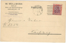 Deutsches Reich - 1922 - 1 1/4 M - Postkarte - Carte Postale - Post Card - Viaggiata Da Karlsruhe Per Leipzig, Germany - Lemnos