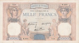 - BILLETS -  1000 F - CERES ET MERCURE -  N° - M - 4581 - 799 - 20 OCTOBRE 1938 - UJ - - 1 000 F 1927-1940 ''Cérès Et Mercure''