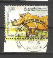 INDIA, 2015, FIRST DAY CANCELLED, 3rd India Africa Forum Summit, Fauna, Animals, Rhinoceros,  Wild, 1 V - Gebruikt