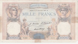 - BILLETS -  1000 F - CERES ET MERCURE -  N° P 656 - 515 - 3 NOVEMBRE 1927 B - - 1 000 F 1927-1940 ''Cérès Et Mercure''