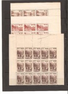 FRANCE FRAGMENTS DE FEUILLES DE 15 TIMBRES  N° 345/347  NEUF ** MNH DE1937variete Papier Jaunatre - Full Sheets