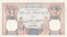 BILLETS - 1000 F CERES ET MERCURE - N° M . 2196 - 473 - 13 OCTOBRE 1932. Z . - 1 000 F 1927-1940 ''Cérès Et Mercure''