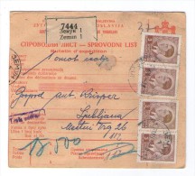 KRALJEVINA JUGOSLAVIJA YUGOSLAVIA SPROVODNI LIST 1941 PARCEL CARD ZEMUN TO LJUBLJANA KING PETAR + PORTO - Storia Postale