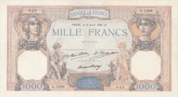 BILLETS - 1000 F CERES ET MERCURE - N°  G . 1298 - 943 - 2 AVRIL 1931 . O . - 1 000 F 1927-1940 ''Cérès Et Mercure''