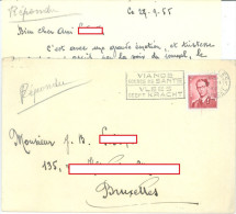 BELGIUM - LETTER  - 1955 - FLAMME VIANDE SOURCE DE SANTE VLEES GEEFT KRACHT - BAUDOUIN A LUNETTE 2 F  COB 925- Lot 12972 - Vlagstempels