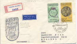 Czechoslovakia 1963 Registered Cover To Germany With Issue 1100th Anniversary Of The Great Moravia: Ring And Falconer - Arqueología