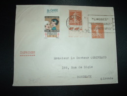 LETTRE TP SEMEUSE 25c + TP 25c CD 4 4 32 OBL.MEC.27 XII 1932 LIMOGES GARE (87) VIGNETTE CONTRE LA TUBERCULOSE 1932 BI-OX - Cartas & Documentos