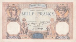 - BILLETS -  1000 F - CERES ET MERCURE -  N° K 364. 444 - 7 JUILLET 1927 . A . - 1 000 F 1927-1940 ''Cérès E Mercure''