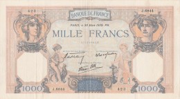 - BILLETS -  1000 F - CERES ET MERCURE -  N° J . 6844 . 423   - 30 MARS 1939 . PH . - 1 000 F 1927-1940 ''Cérès Et Mercure''