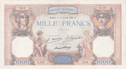 - BILLETS -  1000 F - CERES ET MERCURE -  N°  . E . 727 . 454 - 17 JUILLET 1928 . A . - 1 000 F 1927-1940 ''Cérès E Mercure''