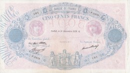 - BILLETS - 500 F - BLEU ET ROSE - N° P . 2479 - 191 - 31 DECEMBRE 1936 . Q . - 500 F 1888-1940 ''Bleu Et Rose''