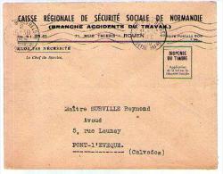 France Lettre Caisse Régionale Sécurité Sociale Normandie CAD Rouen 2-12-1950 Pour M° Surville Pont L'Evêque - Oblitérations Mécaniques (Autres)