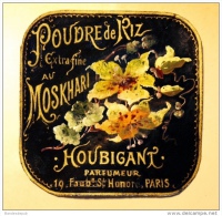 EXCEPTIONNEL PARFUM  PROJET ORIGINAL HOUBIGANT PARFUMEUR PARIS POUR BOITE POUDRE RIZ MOSKHARI - Etiketten