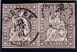 Heimat LU SURSEE 1861-12-23 Auf Paar Strubel Zu#23G 5Rp. Braun - Used Stamps
