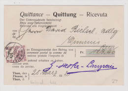Heimat LU WIMMIS 1920-03-26 Mit 10C. Fiscalmarke Canton Bern Auf Quittung - Fiscale Zegels