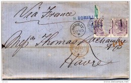 Br India Queen Victoria, 1871 Letter, Sent To Havre Via France, Some Stamps Removed, Inde Indien - 1858-79 Crown Colony